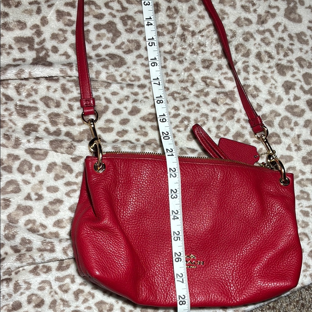 Coach Vibrant Red Leather Crossbody Bag with Textured Finish